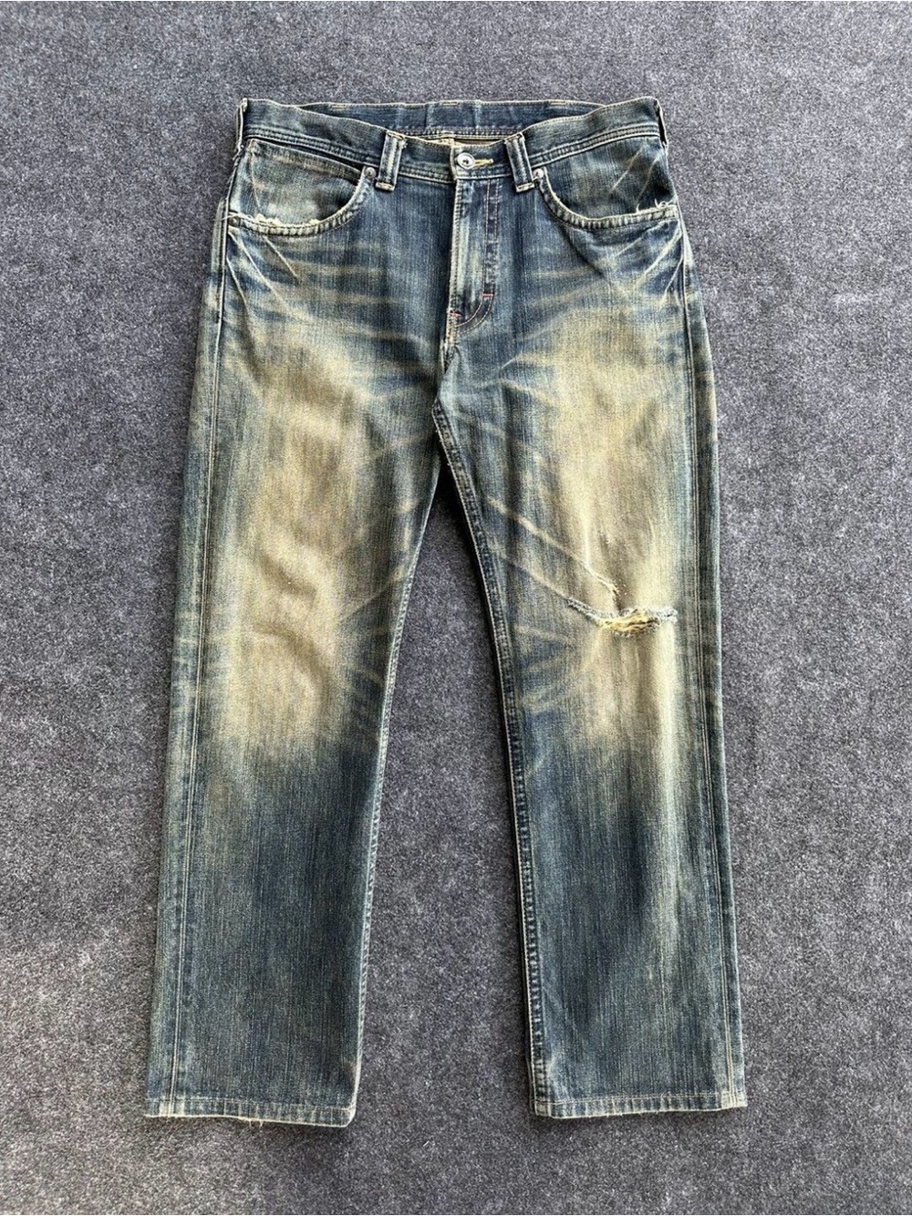 Wrangler Faded Blue Straight Jeans with Distress